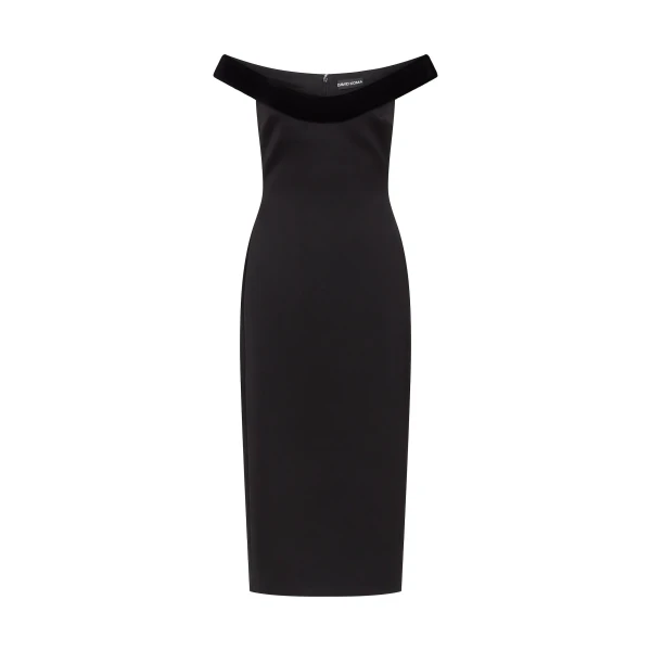David Koma Velvet Trimmed Off-the-shoulder Midi Dress
