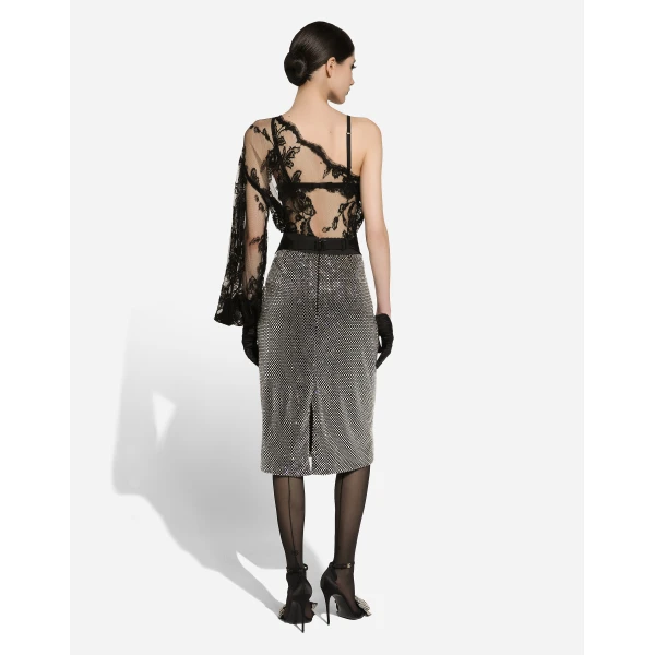 Dolce & Gabbana Calf-length crystal mesh skirt, view 4