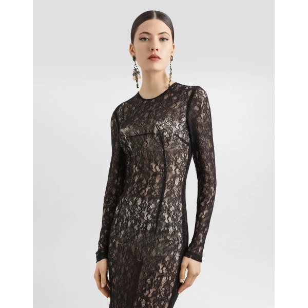 Dolce & Gabbana Calf-length floral lace dress, view 4