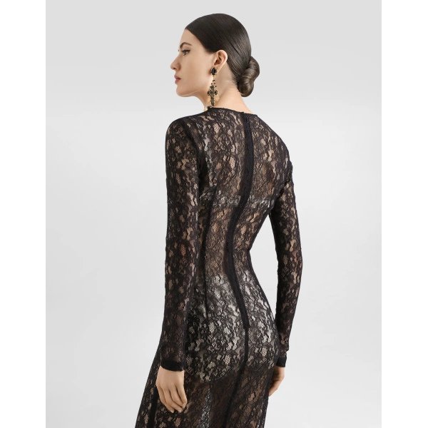 Dolce & Gabbana Calf-length floral lace dress, view 5