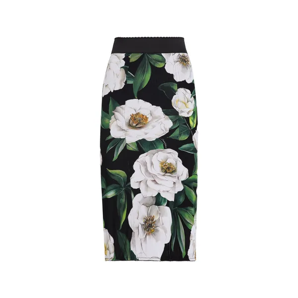 Dolce & Gabbana Calf-length stretch pencil skirt with gardenia print