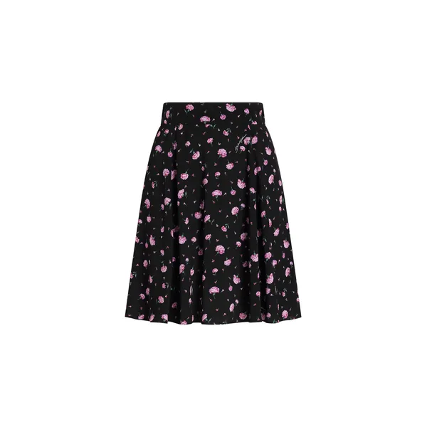 Carnations-print silk canvas skirt