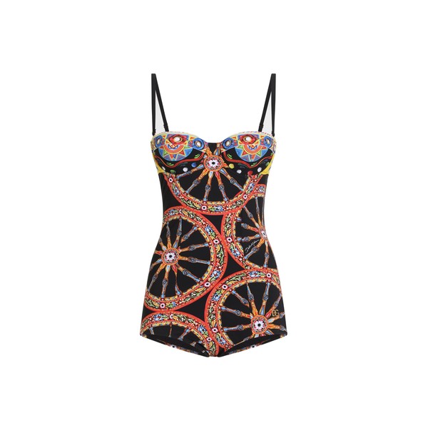 Dolce & Gabbana Carretto-print balconette one-piece swimsuit