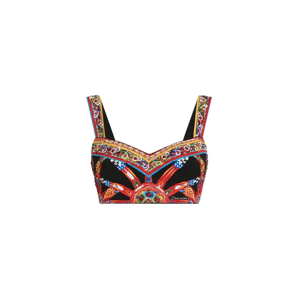 Dolce & Gabbana Carretto-print charmeuse bustier top