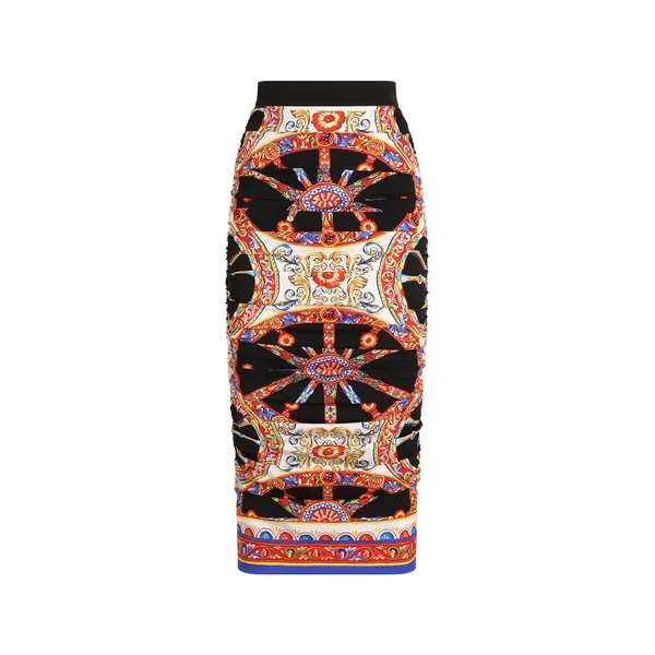 Carretto-print charmeuse midi skirt