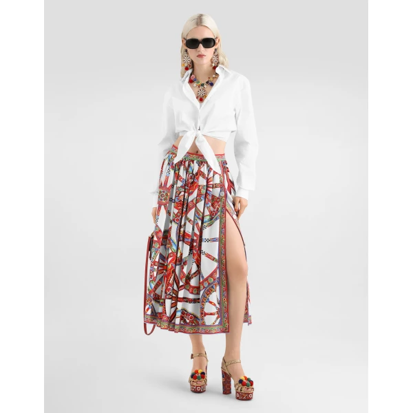 Dolce & Gabbana Carretto-print poplin long skirt, view 2