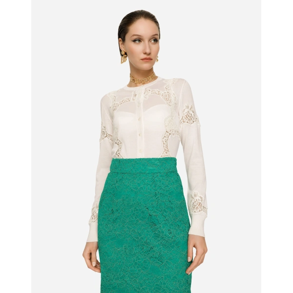 Dolce & Gabbana Cashmere and silk cardigan with lace inlay, view 4