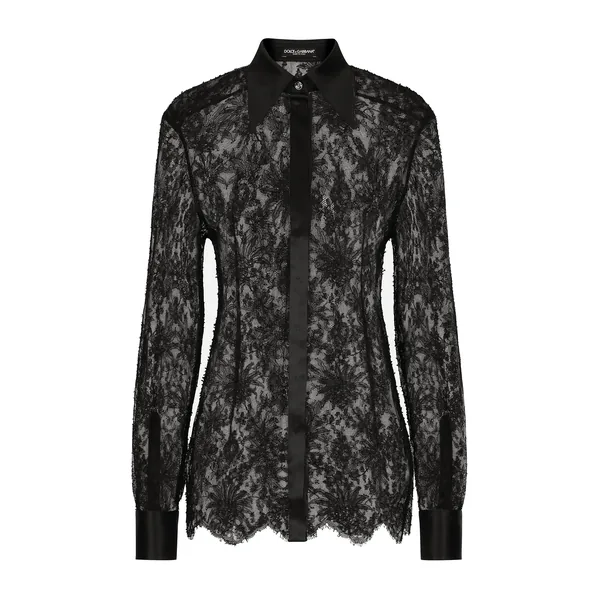 Chantilly lace shirt with satin details