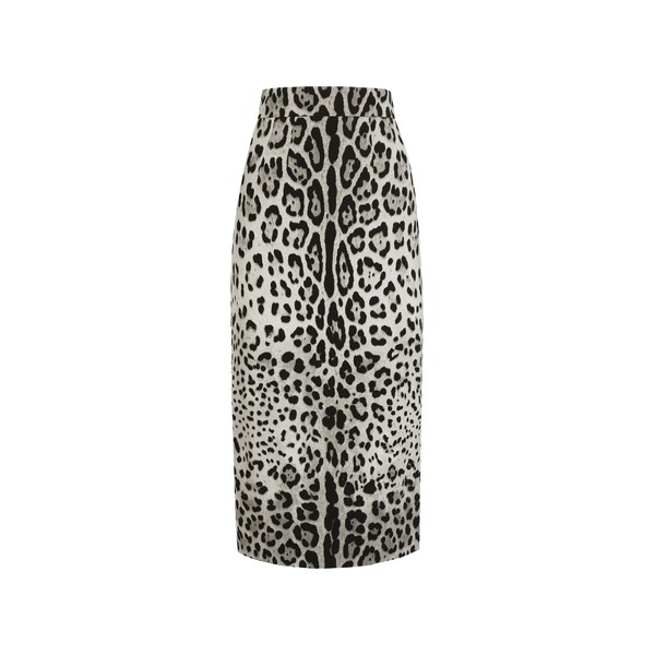 Dolce & Gabbana Charmeuse calf-length pencil skirt with leopard print
