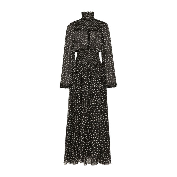 Dolce & Gabbana Chiffon midi dress with smock stitching and micro-polka dot print