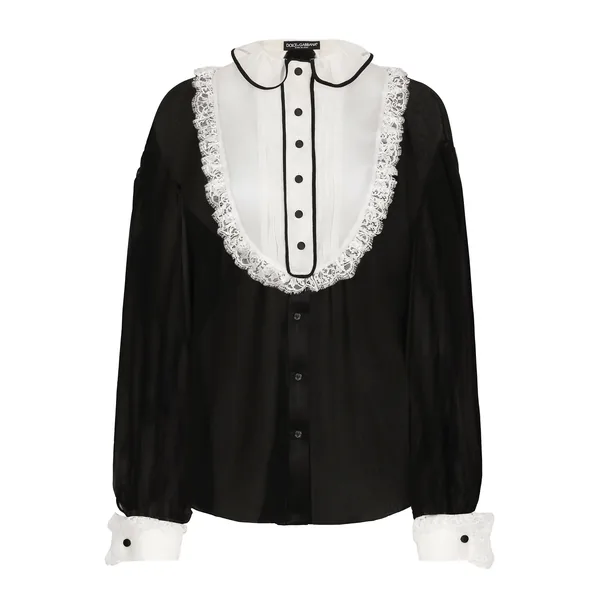 Chiffon shirt with shirt front and organza cuffs