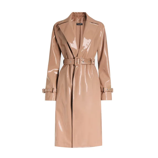 Coated faux leather trench coat