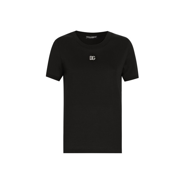 Dolce & Gabbana Cotton T-shirt with Crystal DG logo Top