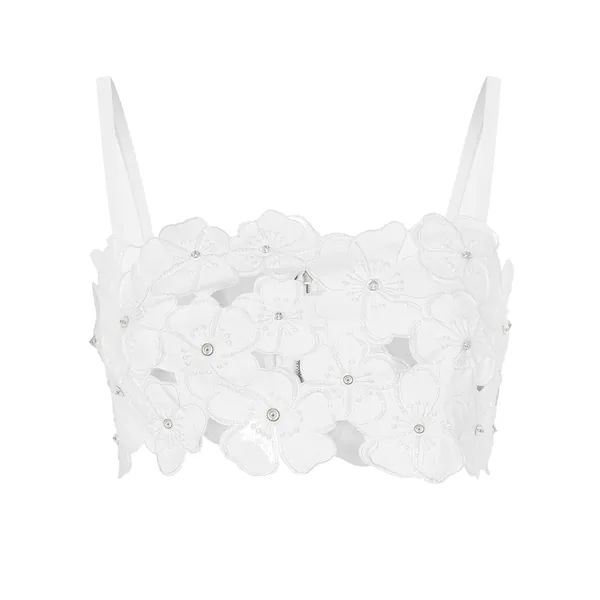 Dolce & Gabbana Cotton bralette top with cut-out embroidery and rhinestone embellishment