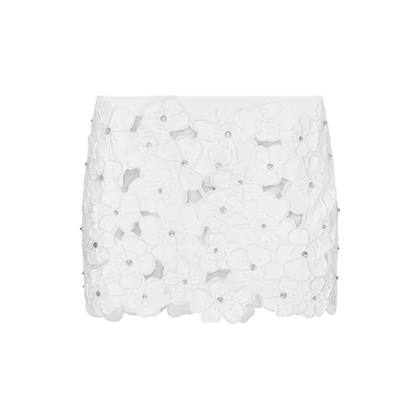 Dolce & Gabbana Cotton miniskirt with floral embroidery and rhinestone embellishment Skirt