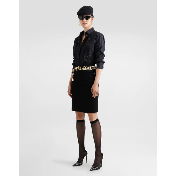 Dolce & Gabbana Cotton poplin shirt with lace inlay, view 2