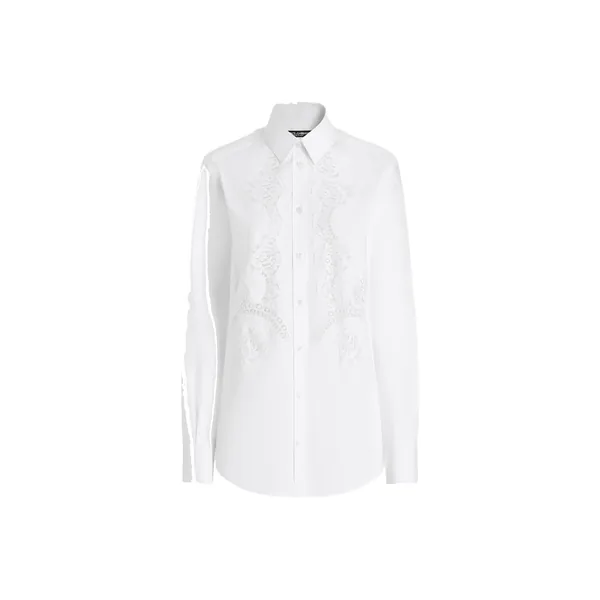 Cotton poplin shirt with lace inlay