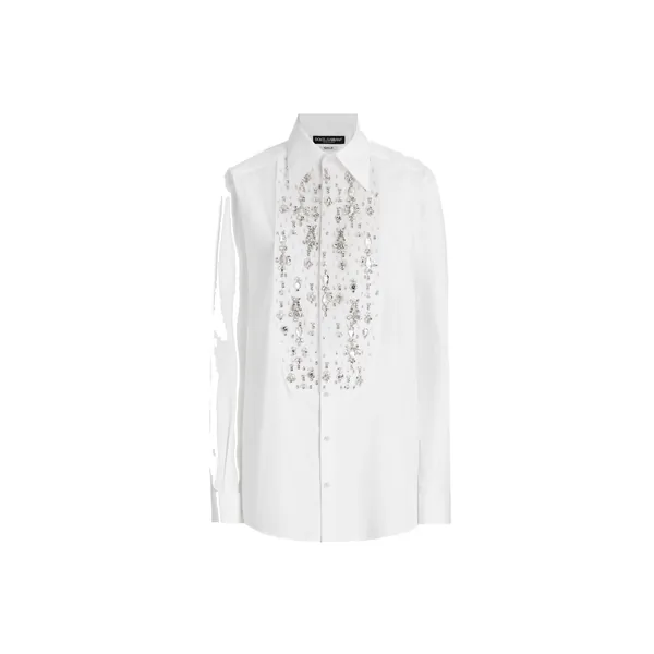 Cotton tuxedo shirt with rhinestone-embroidered shirt front