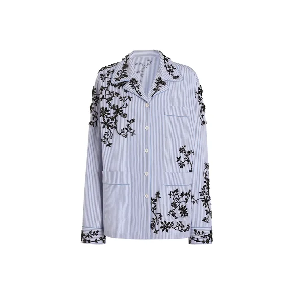 Cotton vanity shirt with flowers embroidery