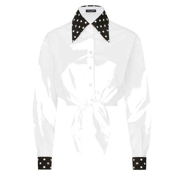 Dolce & Gabbana Cropped cotton poplin shirt with knot detail and polka-dot print