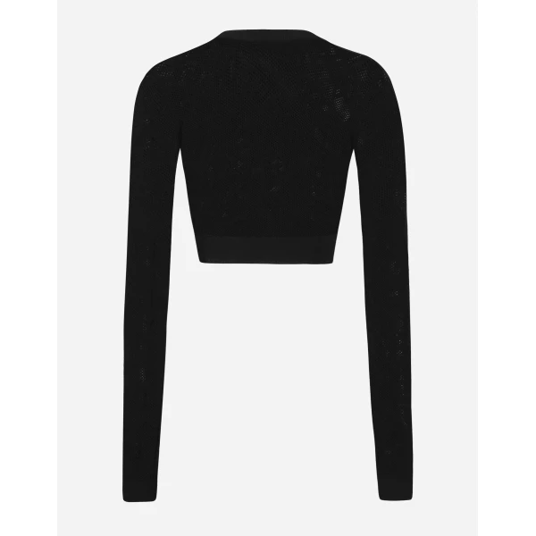 Dolce & Gabbana Cropped mesh-stitch viscose sweater with jacquard DG logo, view 2