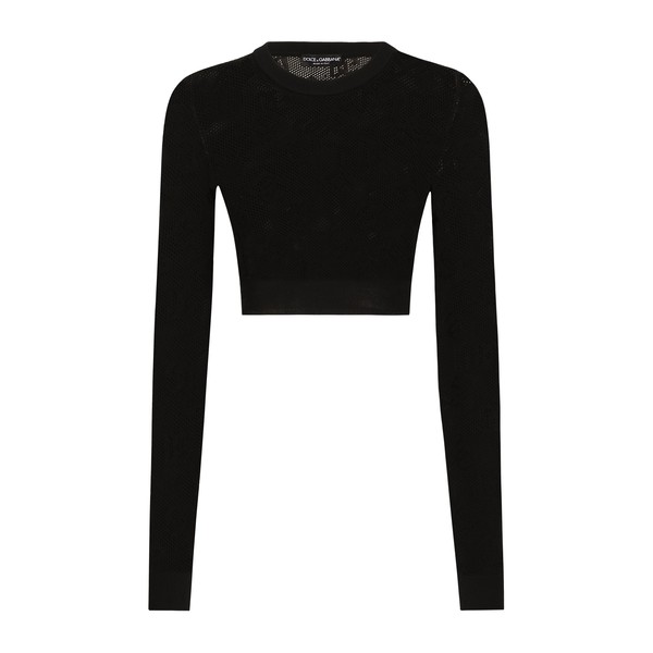 Dolce & Gabbana Cropped mesh-stitch viscose sweater with jacquard DG logo