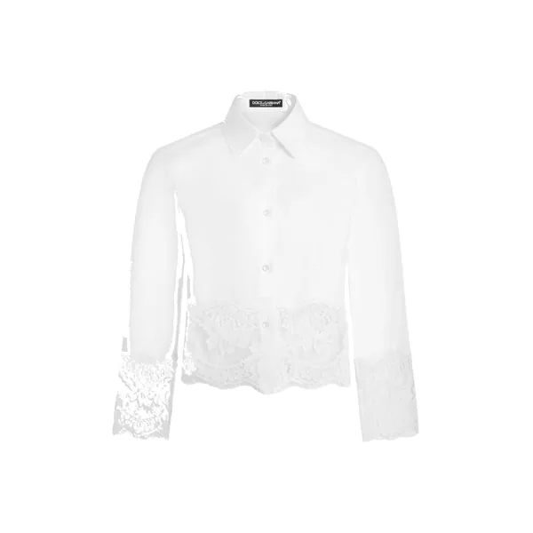 Cropped poplin shirt with lace inserts