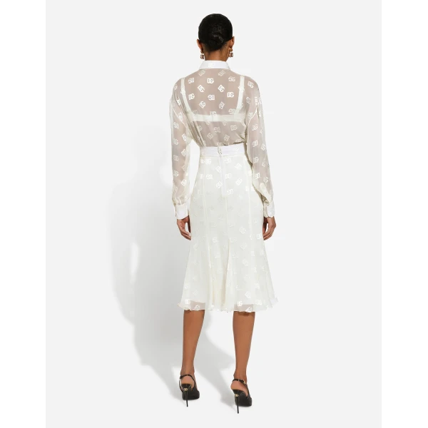 Dolce & Gabbana Dévoré satin godet skirt with DG logo, view 3