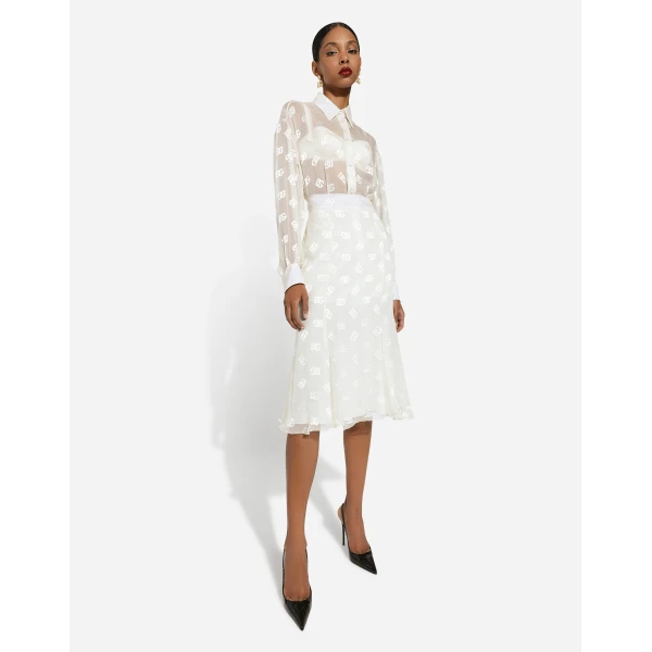 Dolce & Gabbana Dévoré satin godet skirt with DG logo, view 5