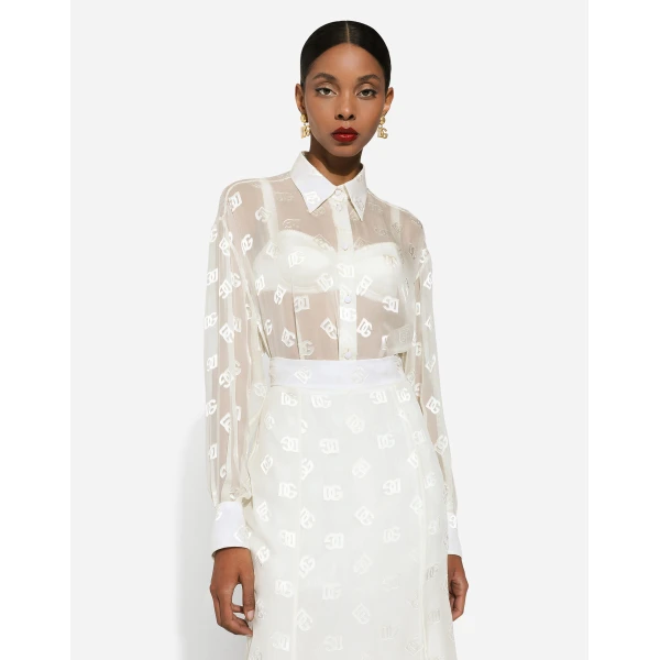 Dolce & Gabbana Dévoré silk shirt with DG logo, view 4