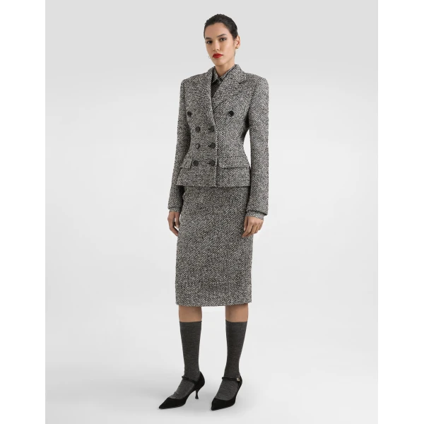 Dolce & Gabbana Dotted wool blend sheath skirt, view 2