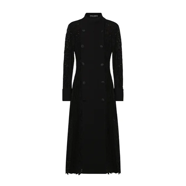 Double-breasted cordonetto lace and wool crêpe coat