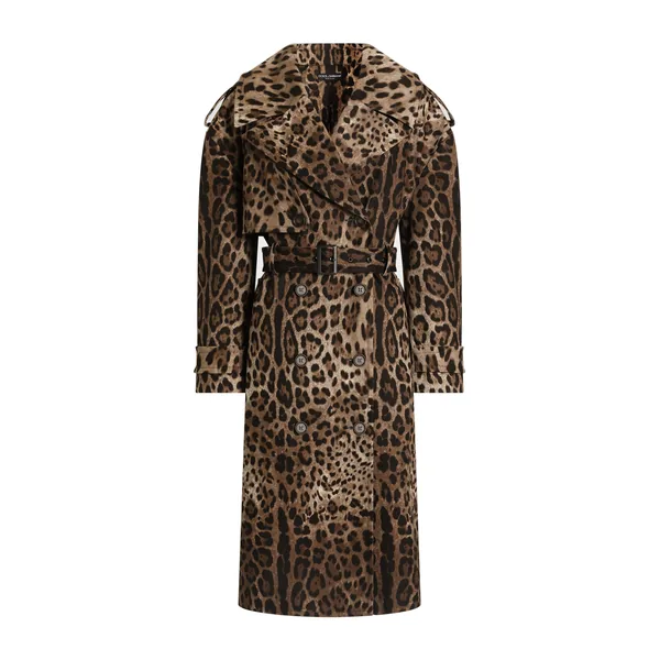 Double-breasted leo-print cotton drill coat
