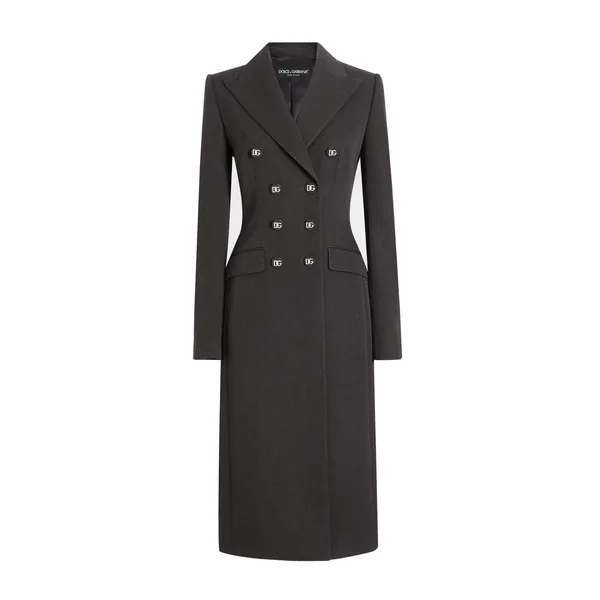 Double-breasted wool coat with DG-branded buttons