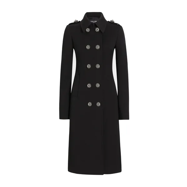 Dolce & Gabbana Double-breasted wool coat with bejeweled buttons
