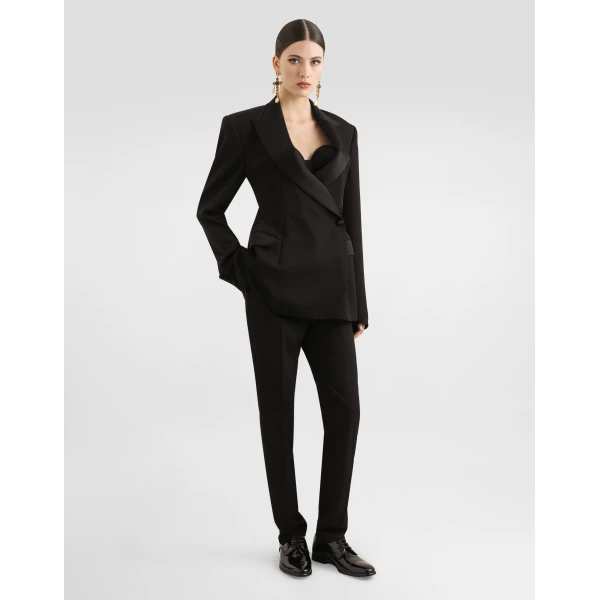 Dolce & Gabbana Double-breasted wool gabardine tuxedo jacket, view 2