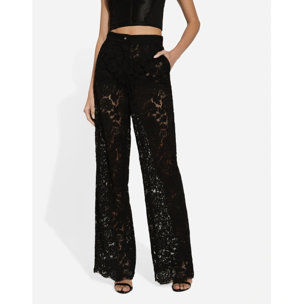 Dolce & Gabbana Flared floral cordonetto lace pants with DG logo, view 4
