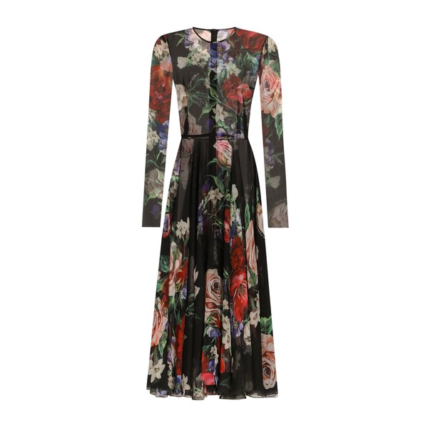 Dolce & Gabbana Floral-print chiffon calf-length dress with circle skirt