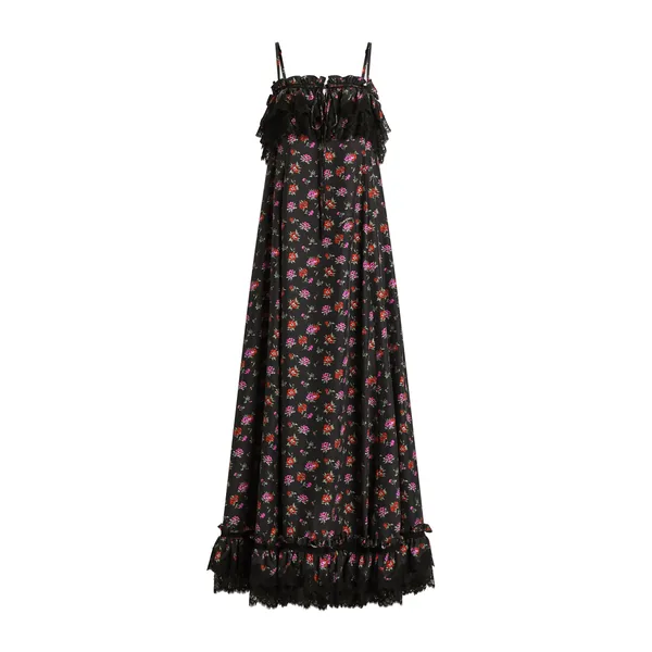 Floral-print habotai long dress