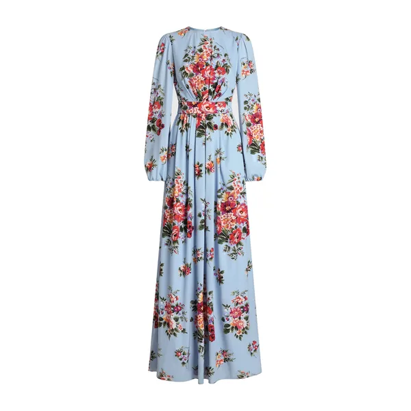 Flower bouquet-print charmeuse dress