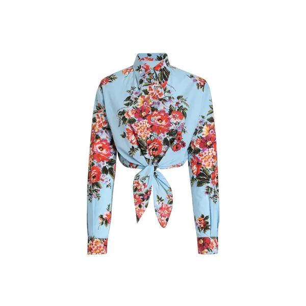 Flower bouquet-print cotton shirt