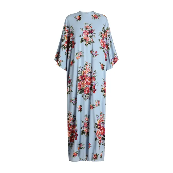 Flower bouquet-print long charmeuse dress