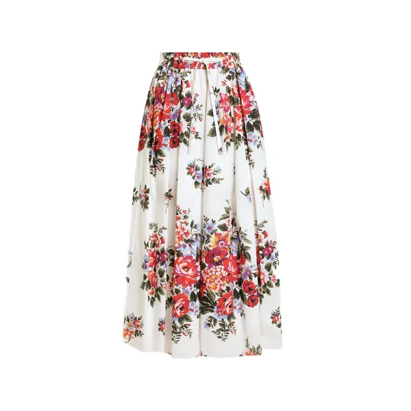 Flower bouquet-print skirt with pleats
