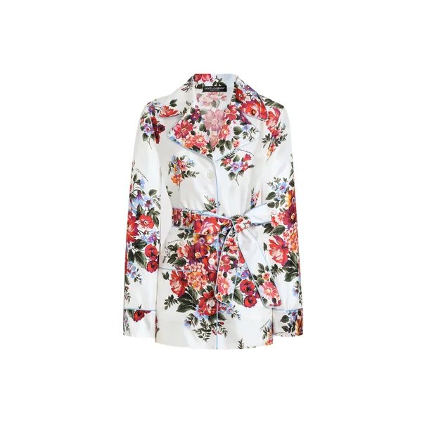 Flower bouquet-print twill shirt