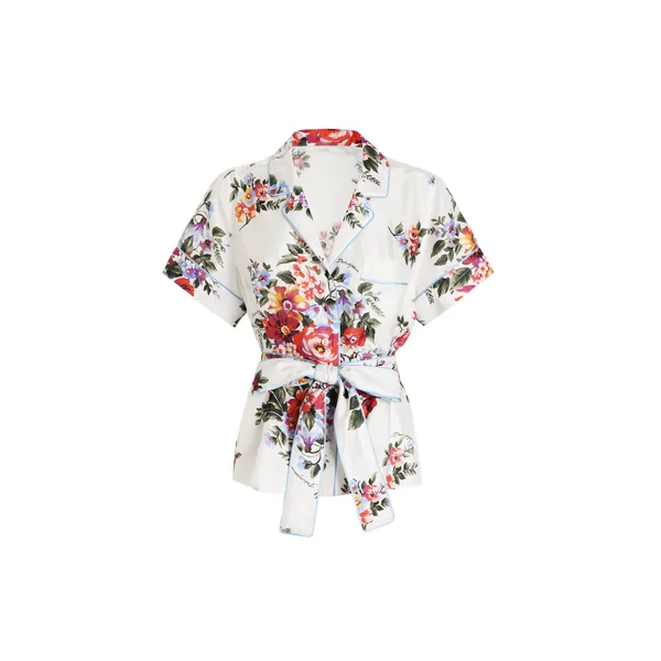 Flower bouquet-print twill vanity shirt
