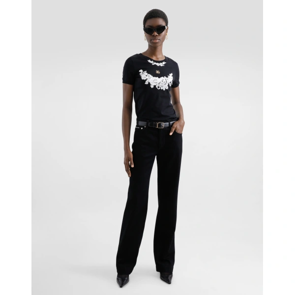 Dolce & Gabbana Jersey T-shirt with DG logo and lace details Top, view 2