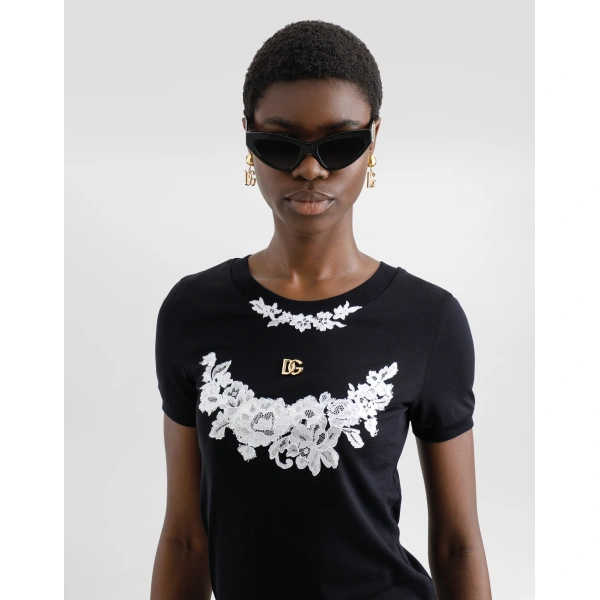Dolce & Gabbana Jersey T-shirt with DG logo and lace details Top, view 4