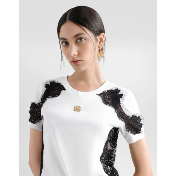 Dolce & Gabbana Jersey T-shirt with DG logo and lace details Top, view 4
