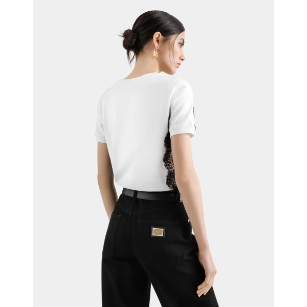 Dolce & Gabbana Jersey T-shirt with DG logo and lace details Top, view 5