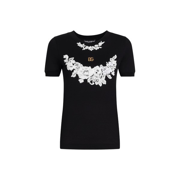 Dolce & Gabbana Jersey T-shirt with DG logo and lace details Top